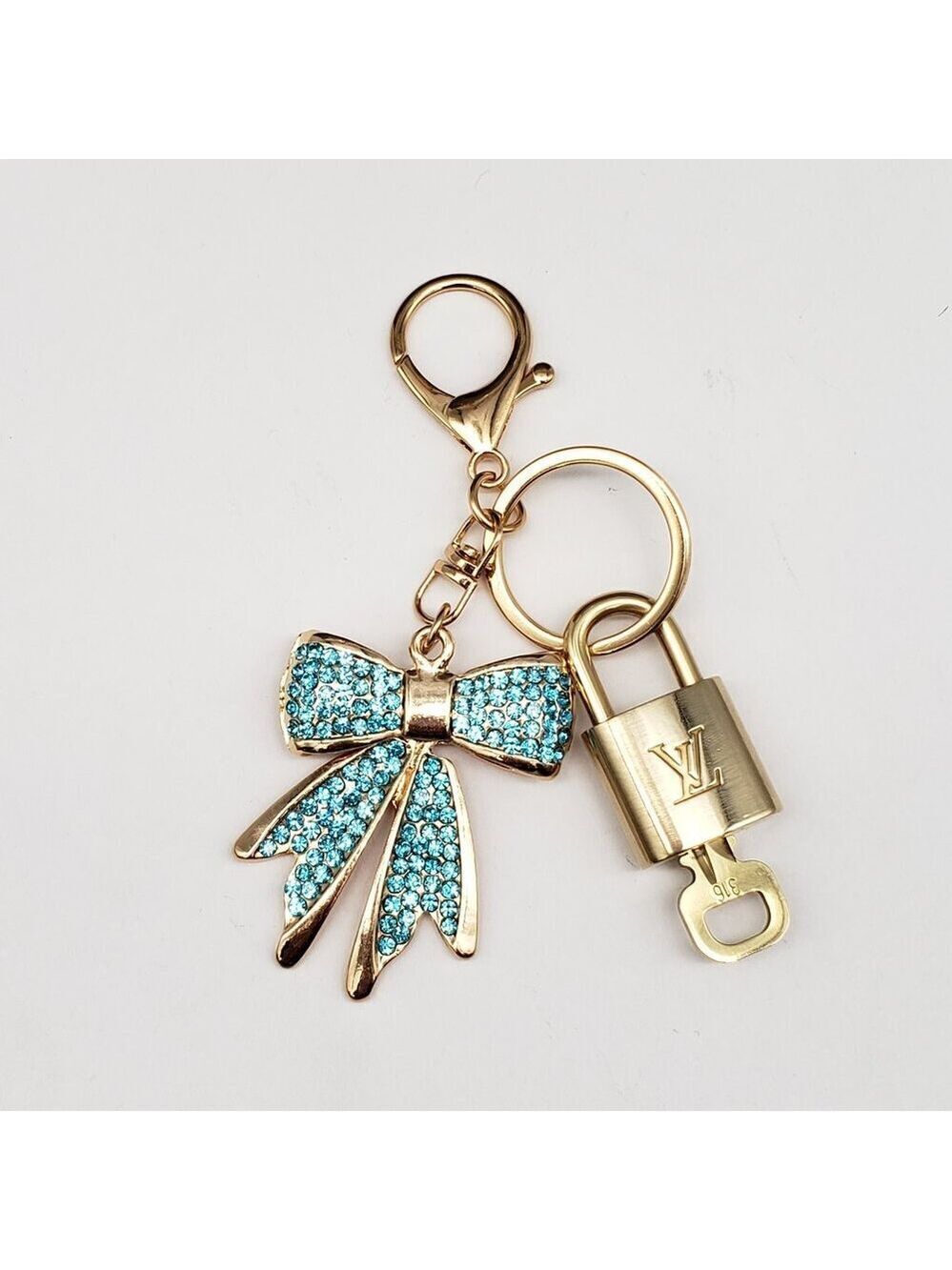 LV Gold Padlock 🔑 Authentic Louis Vuitton Charm + Unbranded Ribbon Keychain